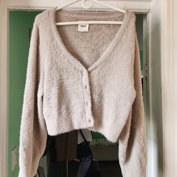 Aerie women's button-down biege very soft elegant sweater. - Picture 7 of 8